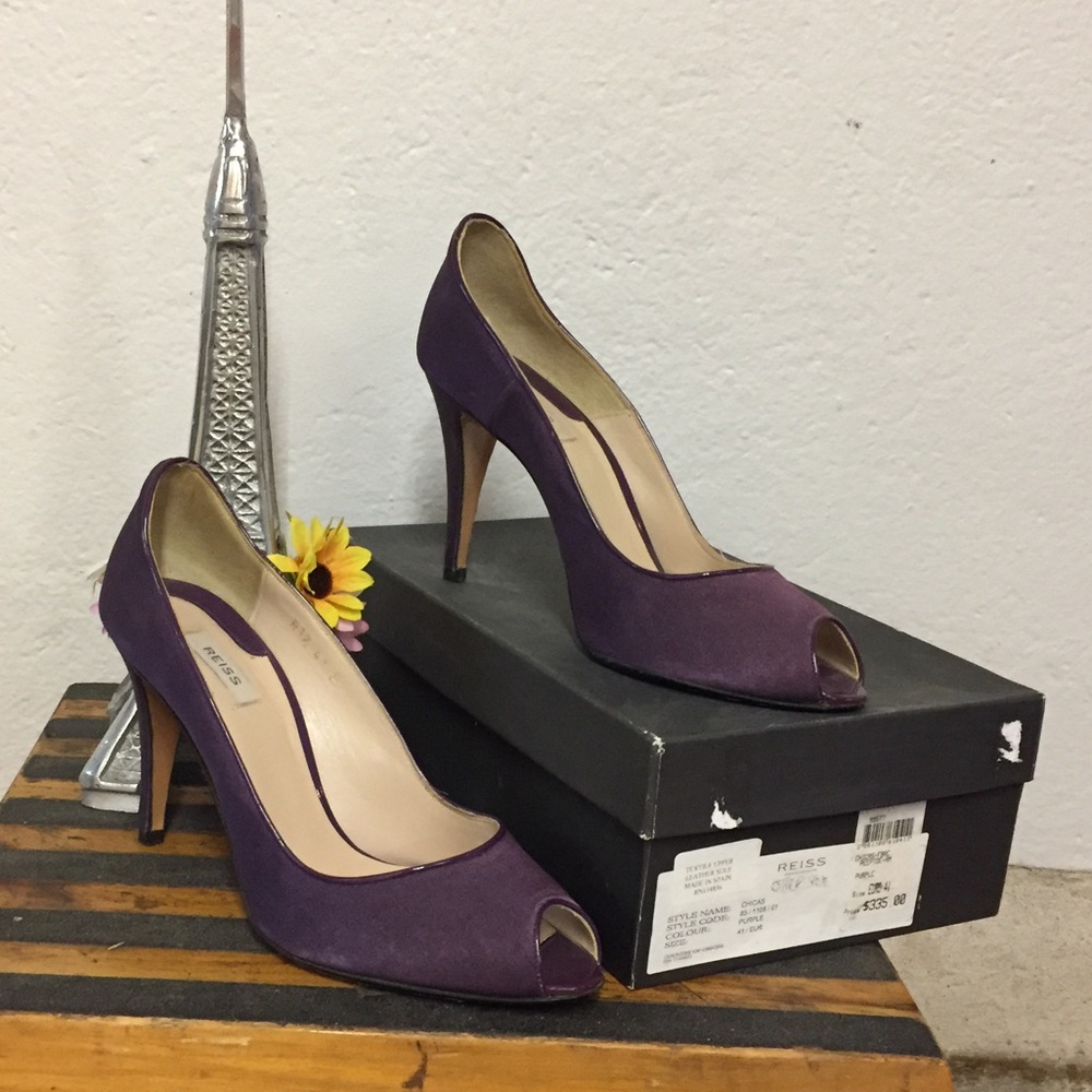 Reiss Purple Satin Peep Toe Pumps, 41